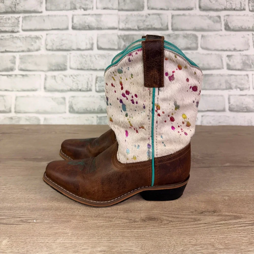 Dan Post Paint Splatter Cowgirl Boots Brown Multi Kids 3D DPC2908